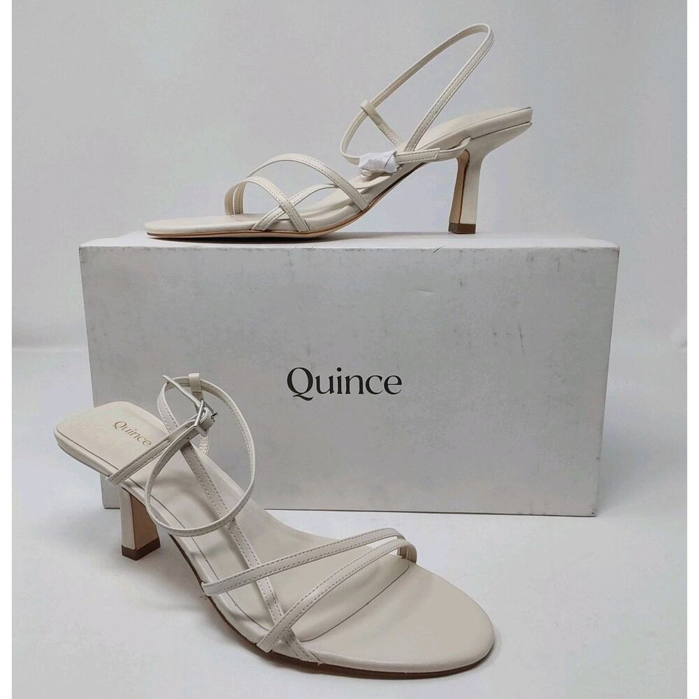 Quince Strappy Heeled Sandals Ivory Leather Ankle Strap Womens US 9